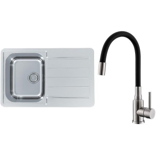 Set Alveus (dřez Line Max 80, bez excentru + baterie Mintas Černá/Kartáčovaná ocel)