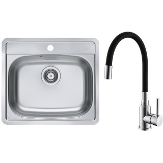 Set Alveus (dřez More 10 Natur, horní montáž + baterie Mintas Černá/Chrom)