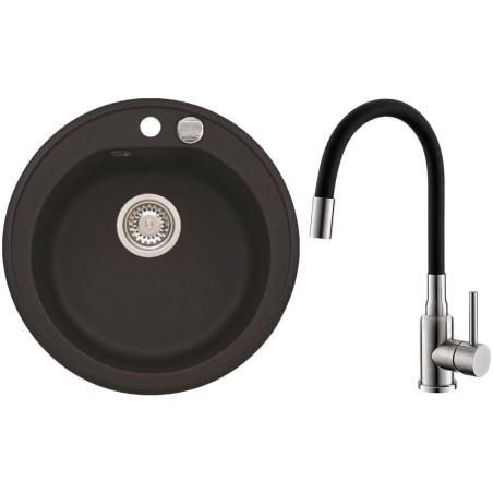 Set Alveus (dřez Niagara 10 Black 91 + baterie Mintas Černá/Kartáčovaná ocel)