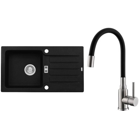 Set Alveus (dřez Niagara 30 Black 91 + baterie Mintas Černá/Kartáčovaná ocel)