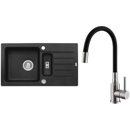 Set Alveus (dřez Niagara 70 Black 91 + baterie Mintas Černá/Kartáčovaná ocel)