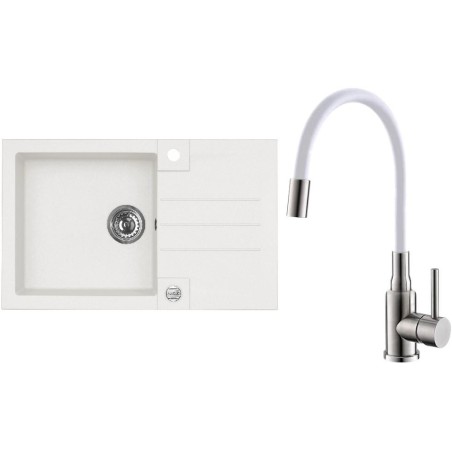 Set Alveus (dřez Rock 130 White 11 + baterie Mintas Bílá/Kartáčovaná ocel)