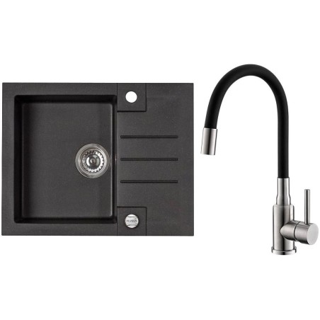 Set Alveus (dřez Rock 30 Black 91 + baterie Mintas Černá/Kartáčovaná ocel)