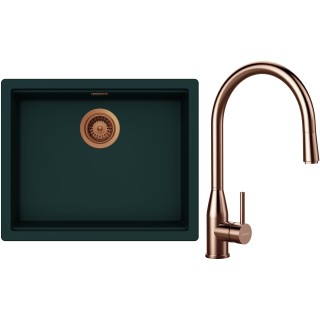 Set Schock S32-9 (dřez Kiruna N-100L Ivy + baterie Kavus.120 Copper brushed + komponenty Copper...