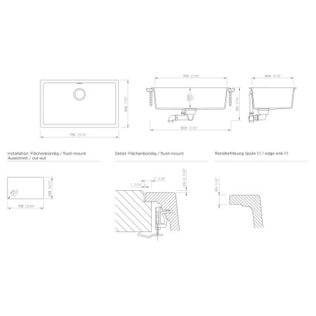Kuchyňský dřez Schock Kaia N-100XL Polaris, montáž do roviny