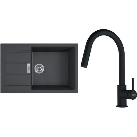 Set Franke T132Č (dřez S2D 611-78 XL Černá + baterie FC 6051.901 LINA Matná černá)