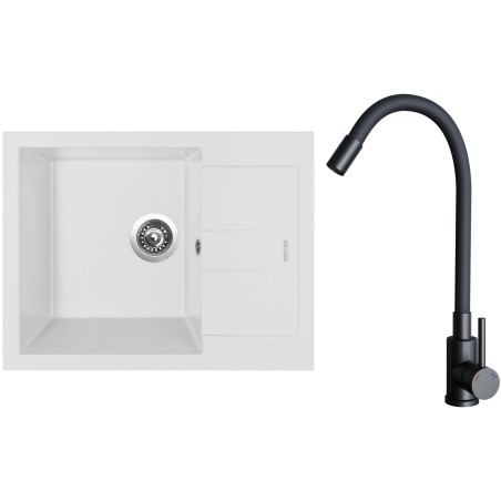 Set Sinks G26828 (dřez Amanda 650 Milk 28 + baterie Elasta Černá matná)