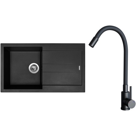 Set Sinks G27826 (dřez Amanda 860 Pureblack 26 + baterie Elasta Černá matná)