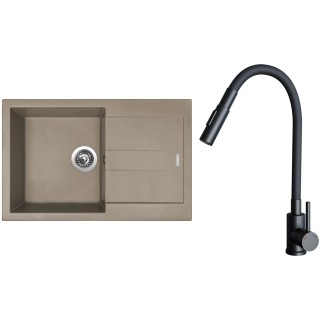 Set Sinks G27954 (dřez Amanda 860 Truffle 54 + baterie Elasta S Černá matná)