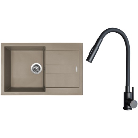 Set Sinks G27954 (dřez Amanda 860 Truffle 54 + baterie Elasta S Černá matná)