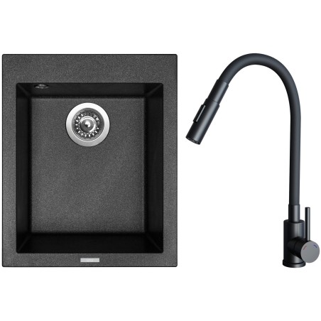 Set Sinks G29974 (dřez Cube 410 Metalblack 74 + baterie Elasta S Černá matná)