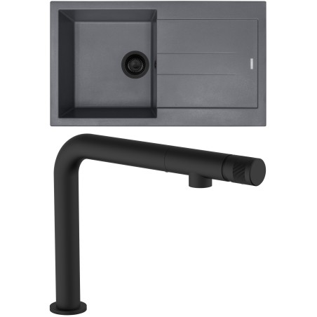 Set Sinks G280N4 (dřez Amanda 860 NANO BL Nanogrey N4 + baterie Comforta Nanoblack N6)