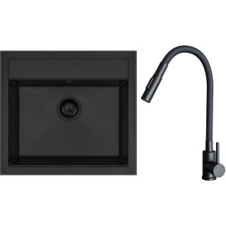 Set Sinks G24226BL (dřez Solo 560 BL Pureblack 26 + baterie Elasta S Černá matná)