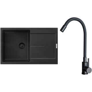 Set Sinks G25126BL (dřez Ultima 790 BL Pureblack 26 + baterie Elasta Černá matná)