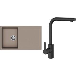 Set StrongSinks S3 (dřez Zala 860 Béžová + baterie Ipoly Černá matná)