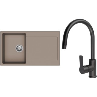 Set StrongSinks S3 (dřez Zala 860 Béžová + baterie Loira Černá matná)
