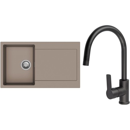 Set StrongSinks S3 (dřez Zala 860 Béžová + baterie Loira Černá matná)