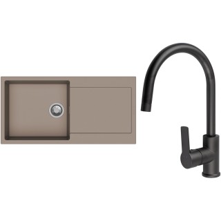 Set StrongSinks S3 (dřez Zala 1000 Béžová + baterie Loira Černá matná)