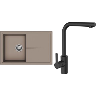 Set StrongSinks S3 (dřez Labe 780 Béžová + baterie Ipoly Černá matná)