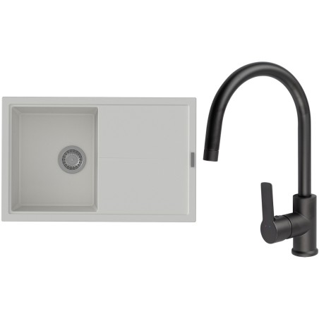Set StrongSinks S3 (dřez Labe 780 Bílá + baterie Loira Černá matná)