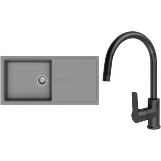 Set StrongSinks S3 (dřez Labe 1000 Šedá + baterie Loira Černá matná)