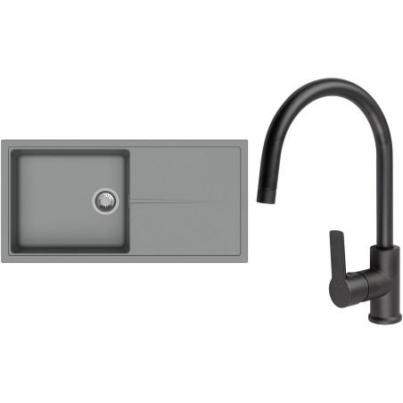 Set StrongSinks S3 (dřez Labe 1000 Šedá + baterie Loira Černá matná)