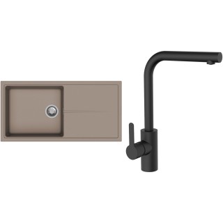 Set StrongSinks S3 (dřez Labe 1000 Béžová + baterie Ipoly Černá matná)