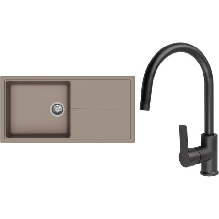 Set StrongSinks S3 (dřez Labe 1000 Béžová + baterie Loira Černá matná)