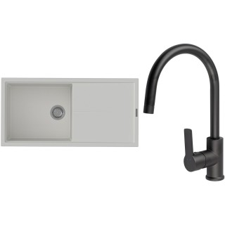 Set StrongSinks S3 (dřez Labe 1000 Bílá + baterie Loira Černá matná)