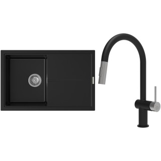 Set StrongSinks S3 (dřez Labe 780 Černá + baterie Neris Černá matná, nerezová koncovka)
