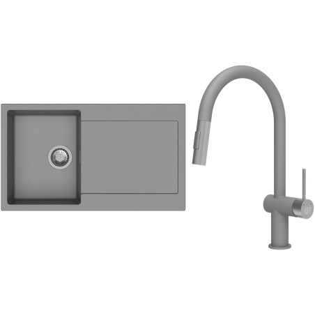 Set StrongSinks S3 (dřez Zala 860 Šedá + baterie Neris Šedá, nerezová koncovka)