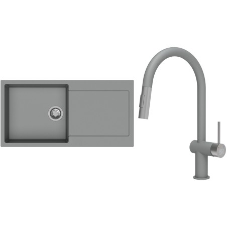 Set StrongSinks S3 (dřez Zala 1000 Šedá + baterie Neris Šedá, nerezová koncovka)