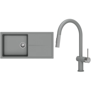 Set StrongSinks S3 (dřez Labe 1000 Šedá + baterie Neris Šedá, nerezová koncovka)