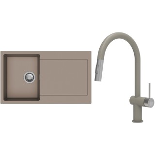 Set StrongSinks S3 (dřez Zala 860 Béžová + baterie Neris Béžová, nerezová koncovka)