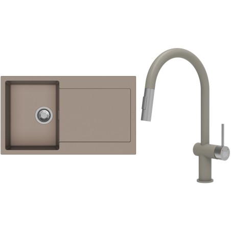 Set StrongSinks S3 (dřez Zala 860 Béžová + baterie Neris Béžová, nerezová koncovka)