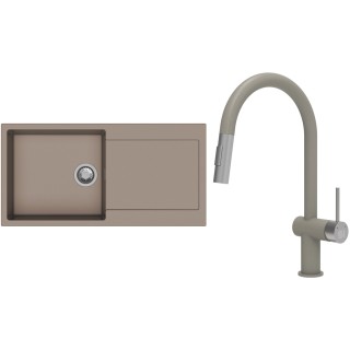 Set StrongSinks S3 (dřez Zala 1000 Béžová + baterie Neris Béžová, nerezová koncovka)