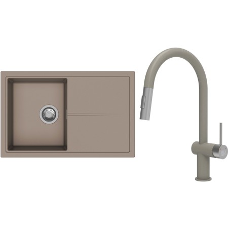Set StrongSinks S3 (dřez Labe 780 Béžová + baterie Neris Béžová, nerezová koncovka)
