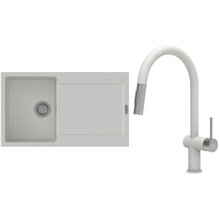 Set StrongSinks S3 (dřez Zala 860 Bílá + baterie Neris Bílá, nerezová koncovka)