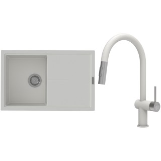 Set StrongSinks S3 (dřez Labe 780 Bílá + baterie Neris Bílá, nerezová koncovka)