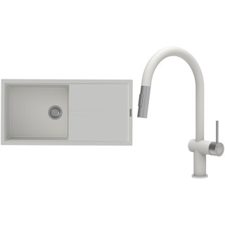 Set StrongSinks S3 (dřez Labe 1000 Bílá + baterie Neris Bílá, nerezová koncovka)