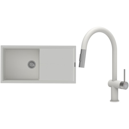 Set StrongSinks S3 (dřez Labe 1000 Bílá + baterie Neris Bílá, nerezová koncovka)
