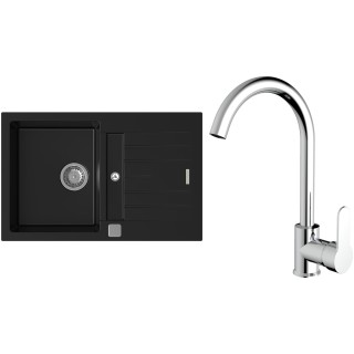 Set StrongSinks S3 (dřez Vardar 780 Černá + baterie Seina Chrom)