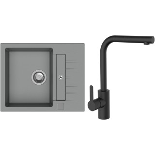 Set StrongSinks S3 (dřez Vardar 615 Šedá + baterie Ipoly Černá matná)