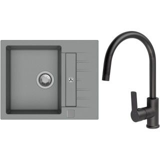 Set StrongSinks S3 (dřez Vardar 615 Šedá + baterie Loira Černá matná)