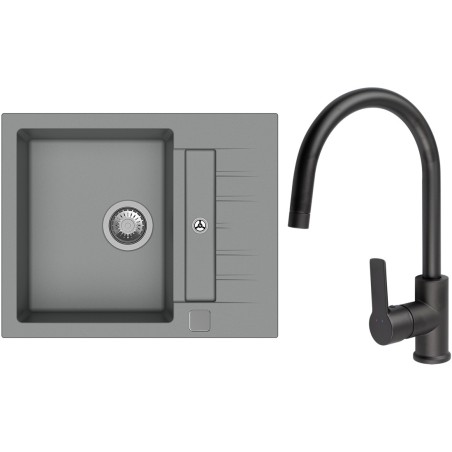 Set StrongSinks S3 (dřez Vardar 615 Šedá + baterie Loira Černá matná)