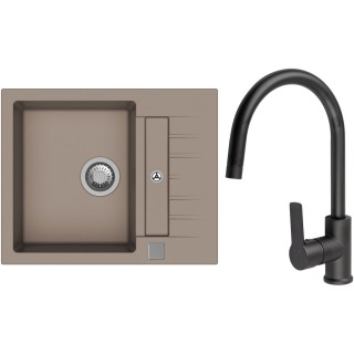 Set StrongSinks S3 (dřez Vardar 615 Béžová + baterie Loira Černá matná)