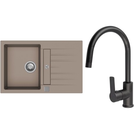 Set StrongSinks S3 (dřez Vardar 780 Béžová + baterie Loira Černá matná)