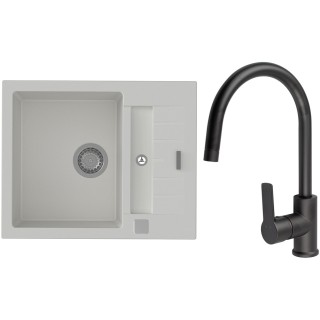 Set StrongSinks S3 (dřez Vardar 615 Bílá + baterie Loira Černá matná)