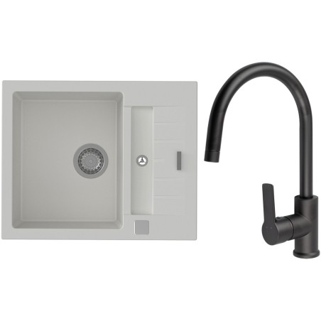 Set StrongSinks S3 (dřez Vardar 615 Bílá + baterie Loira Černá matná)