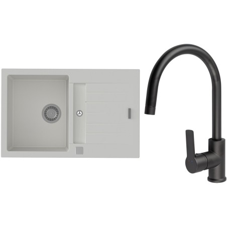 Set StrongSinks S3 (dřez Vardar 780 Bílá + baterie Loira Černá matná)